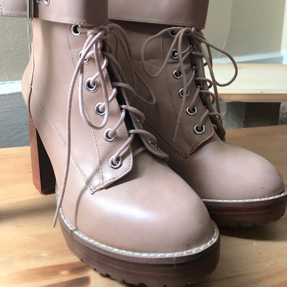 Dusty pink heeled platform boots